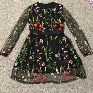 Black Flower-Embroidered Dress